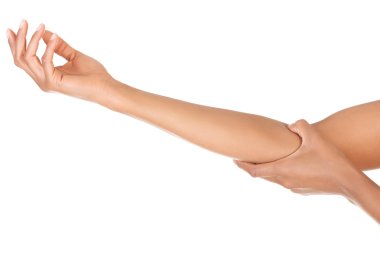 Close up on female arm touching by hand clipart