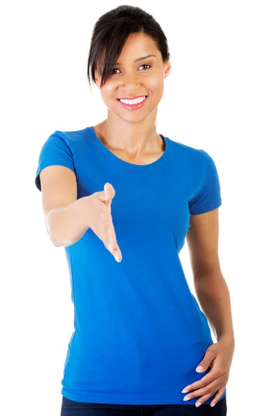 Young student woman ready to handshake — Stock Photo, Image