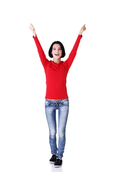 Full length woman in a winner gesture — Stock Photo, Image