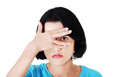 Portrait woman covering eyes because of shame clipart