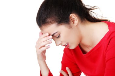 Kafasını dokunmadan endişeli kadın portresi