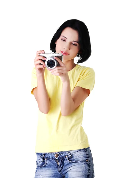 Young student woman with a photo camera — Stock Photo, Image