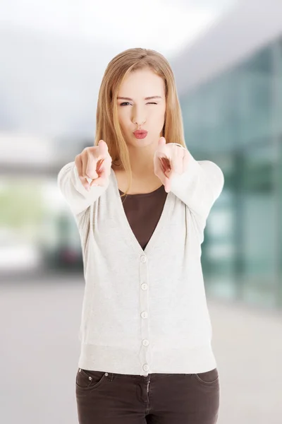 Beautiful woman pointing on you — Stock Photo, Image