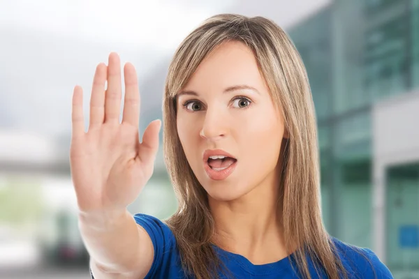 Woman making stop sign — Stock Photo, Image