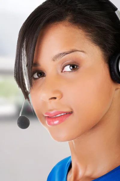 Call center assistant smiling — Stock Photo, Image