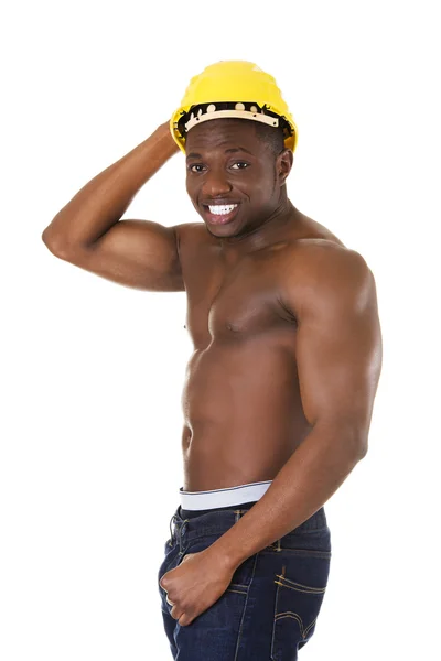 Black naked man wearing helmet — Stock Photo, Image