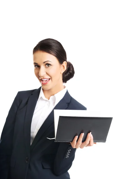 Portrait of businesswoman holding her notes — Stock Photo, Image