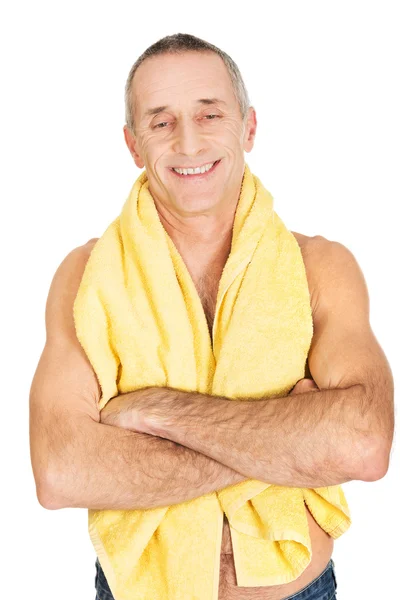 Mature man with a towel around neck — Stock Photo, Image