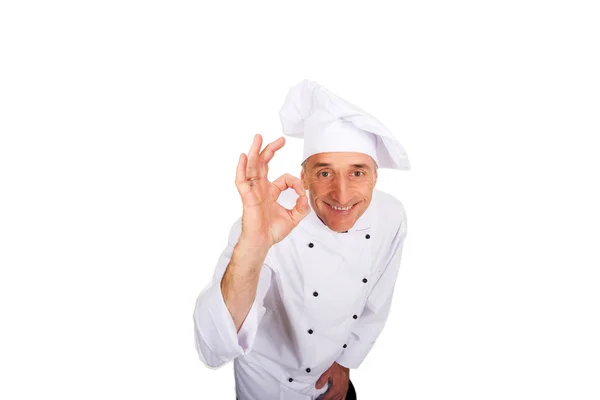 Szef kuchni w białym mundurze idealny znak — Zdjęcie stockowe