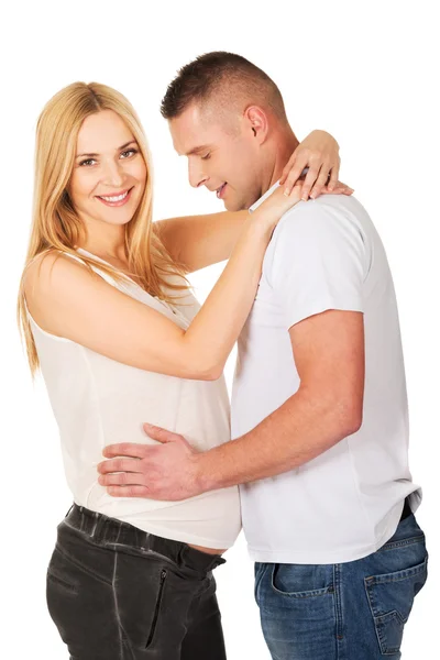 Man touching his wife pregnancy belly — Stock Photo, Image