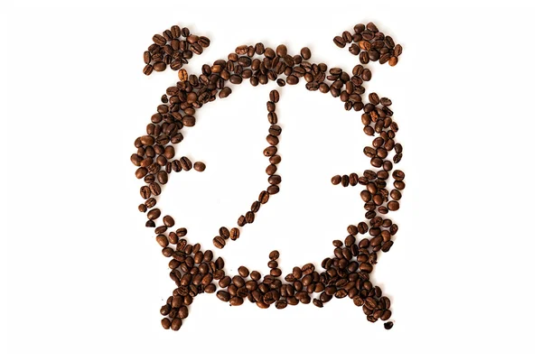 알람 시계의 모양에 커피 콩 — 스톡 사진