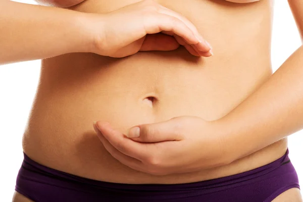 Woman's fat belly in underwear — Stock Photo, Image