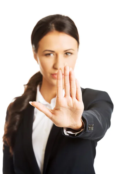 Geschäftsfrau macht Stoppschild — Stockfoto