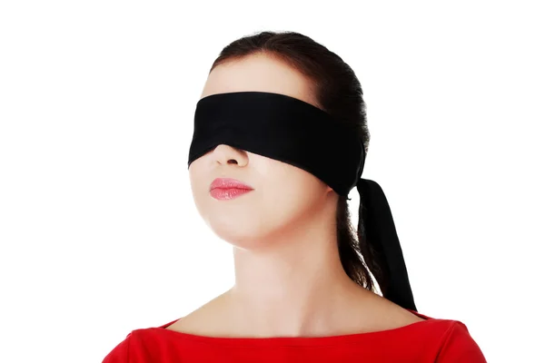 Woman with band on eyes — Stock Photo, Image