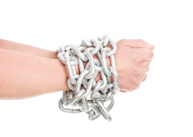 Businessman tied up with chain clipart