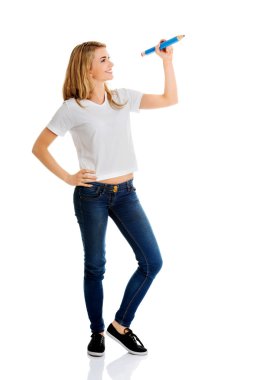 kadın kalemle yazma