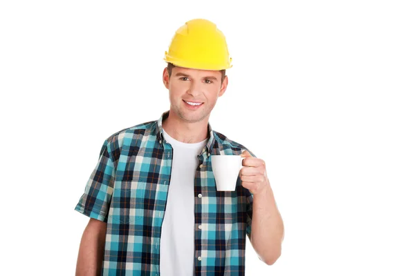 Arbetare på en paus dricka kaffe — Stockfoto