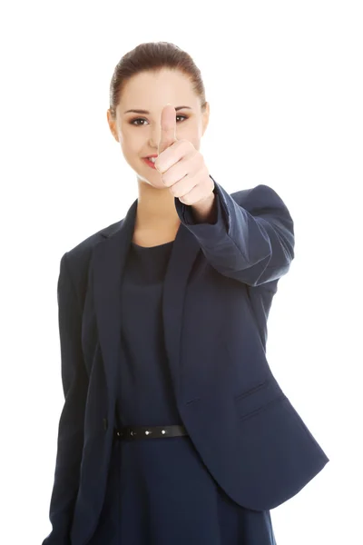 Mujer de negocios feliz con signo de mano ok —  Fotos de Stock