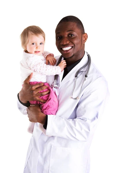 Smiling doctor with small baby Royalty Free Stock Photos