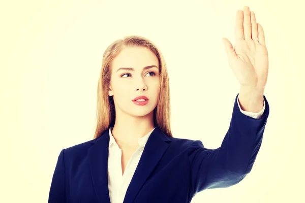 Beautiful business woman showing stop gesture. — Stock Photo, Image