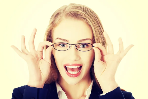 Hermosa mujer de negocios en gafas graduadas . — Foto de Stock