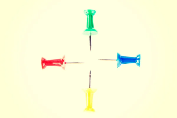 Four colorful drawing pins. — Stock Photo, Image