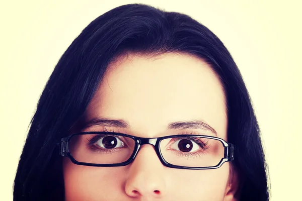 Females face with eyeglasses. — Stock Photo, Image
