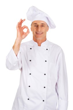 mükemmel işareti ile beyaz şapka şef