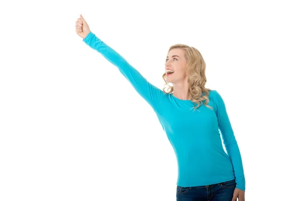 Woman making winner gesture — Stock Photo, Image