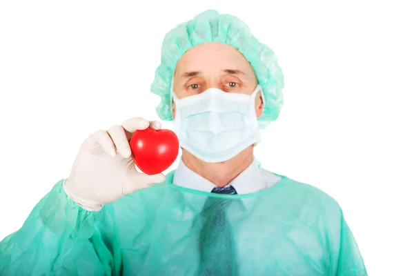 Male doctor holding heart model — Stock Photo, Image