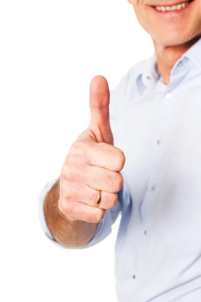 Volwassen man gebaren duim omhoog teken — Stockfoto