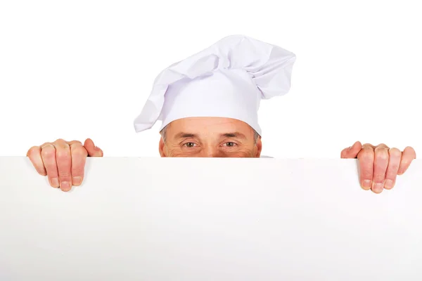 Chef holding empty banner — Stock Photo, Image