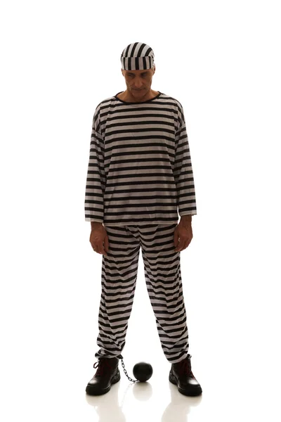 Homem prisioneiro criminoso com bola corrente — Fotografia de Stock