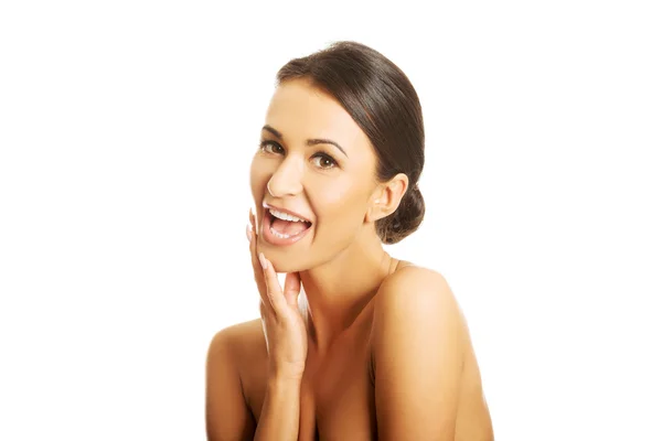 Naakte vrouw lachen luid — Stockfoto