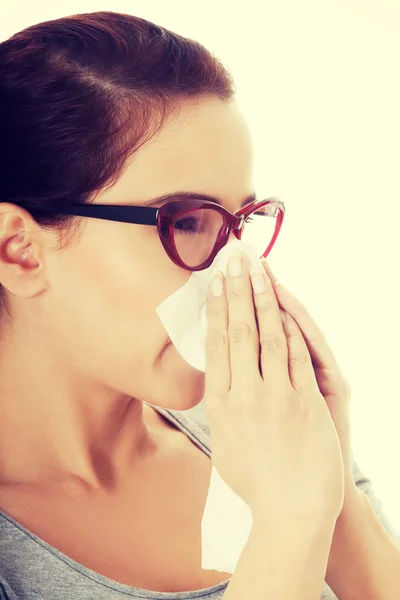 Young beautiful woman having runny nose — Stock Photo, Image
