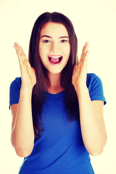 Young woman student expresses shock. — Stock Photo, Image