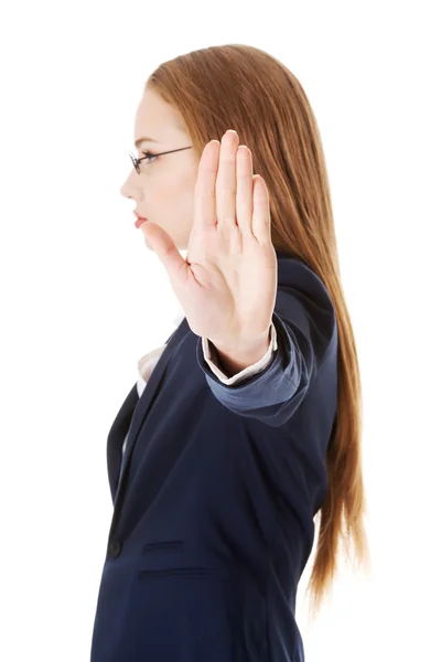 Geschäftsfrau zeigt keine Geste. — Stockfoto