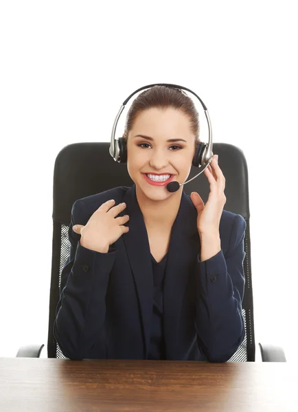 Sorrindo operador de telefone de apoio alegre — Fotografia de Stock