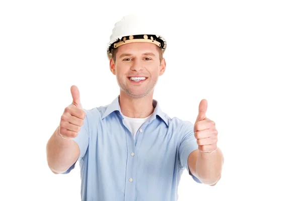 Porträt eines Bauunternehmers mit weißem Helm — Stockfoto