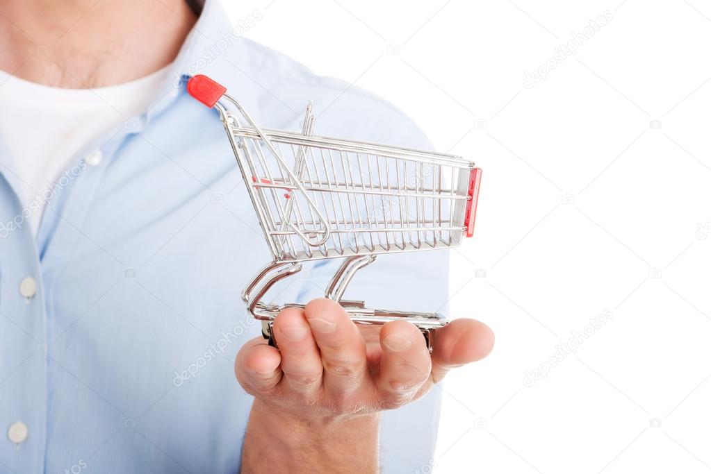 Man with a small shopping basket.