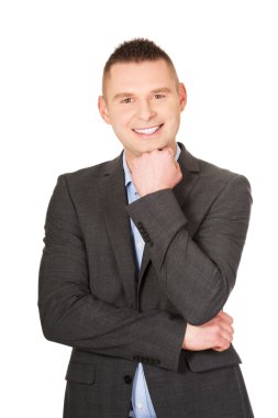 Çene altında el ile işadamı