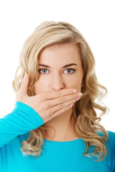 Portrait of a woman covering her mouth — Stock Photo, Image