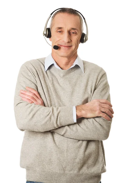 Call center ember fárasztó fejhallgató — Stock Fotó