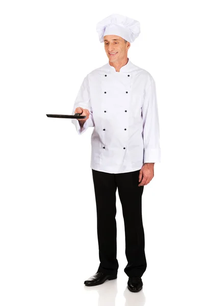 Restaurant chef with frying pan — Stock Photo, Image