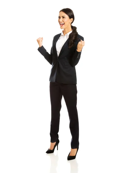 Cheerful businesswoman with fists up — Stock Photo, Image