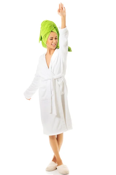 Woman posing in bathrobe — Stock Photo, Image