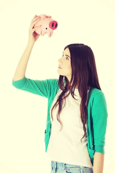 Woman holding piggy-bank. — Stock Photo, Image