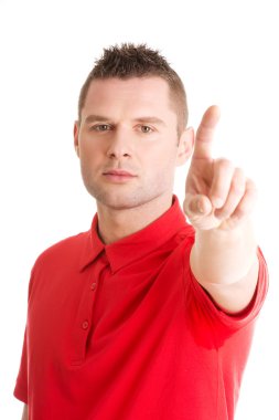 Adam bir soyut dokunmatik düğmesine basarak