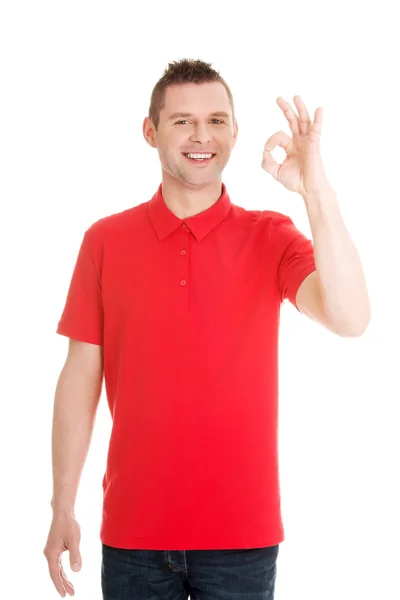 Homem feliz com sinal de mão perfeito — Fotografia de Stock