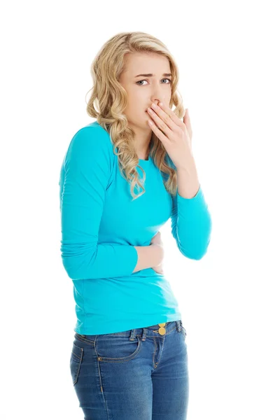 Sick woman about to throw up — Stock Photo, Image